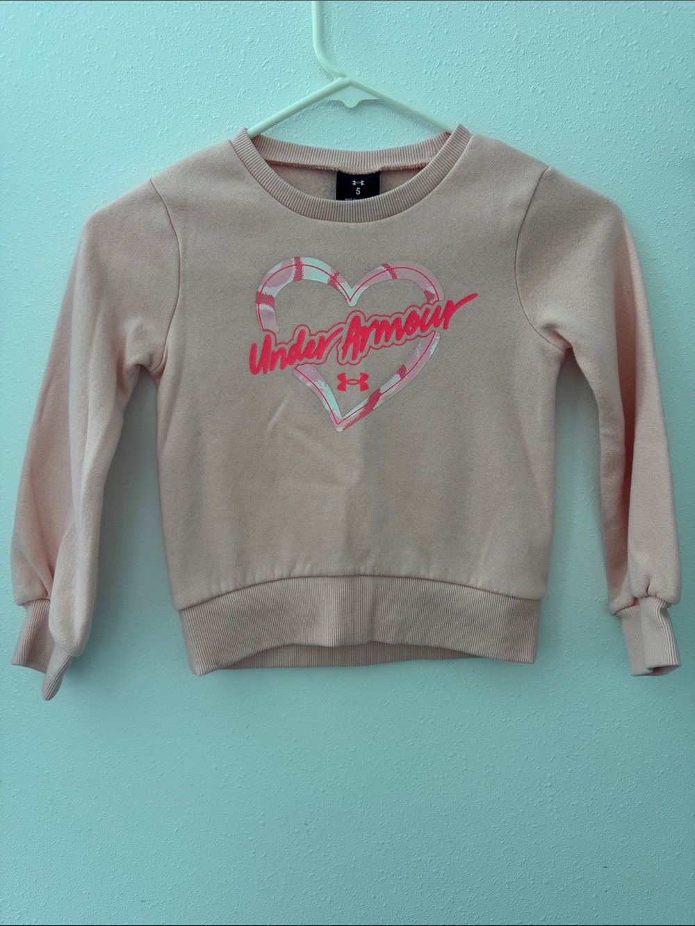 Under Armour Light Pink Crewneck with Bright Pink Heart Logo